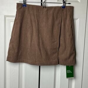 Halara High Waisted Back Zipper Split Hem 2-in-1 Corduroy Casual Skirt Brown M